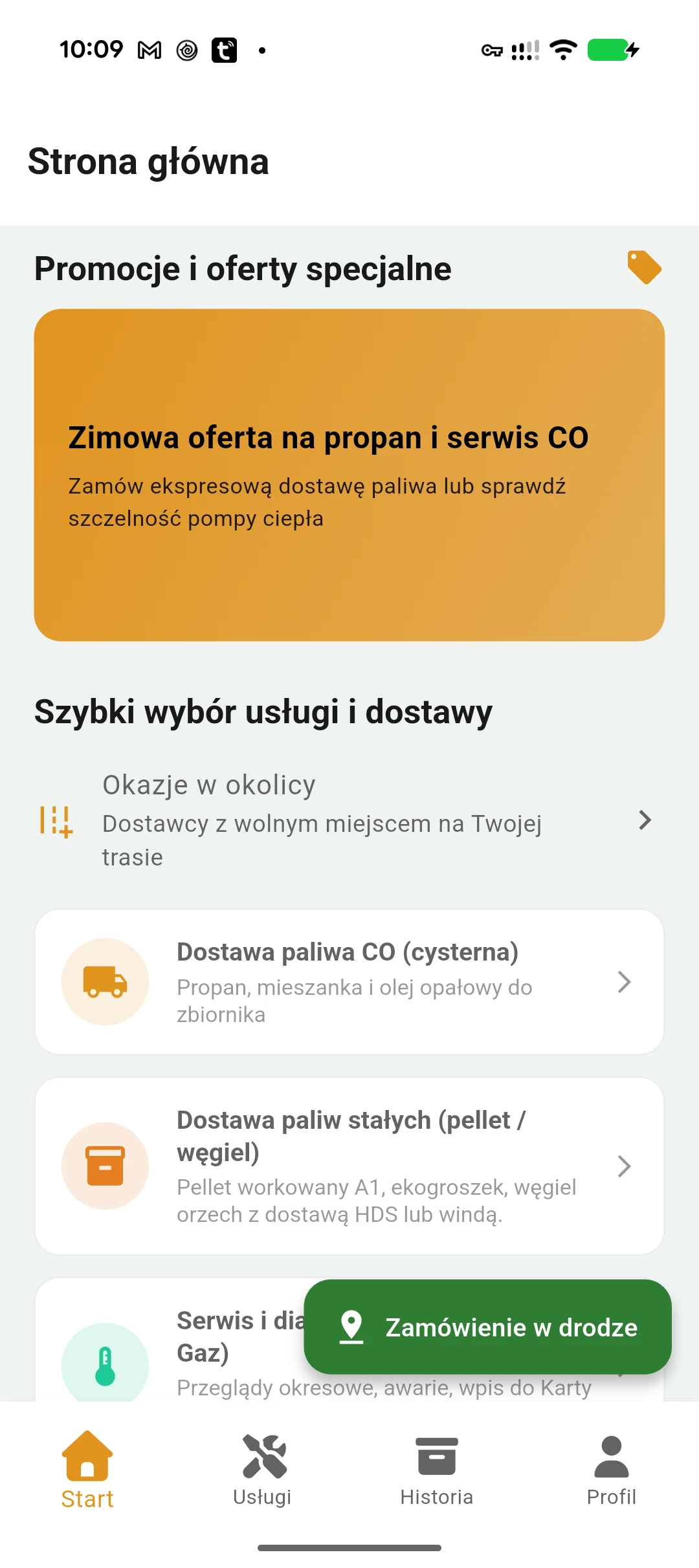 Ekran główny aplikacji klienta: promocje i szybki wybór usług