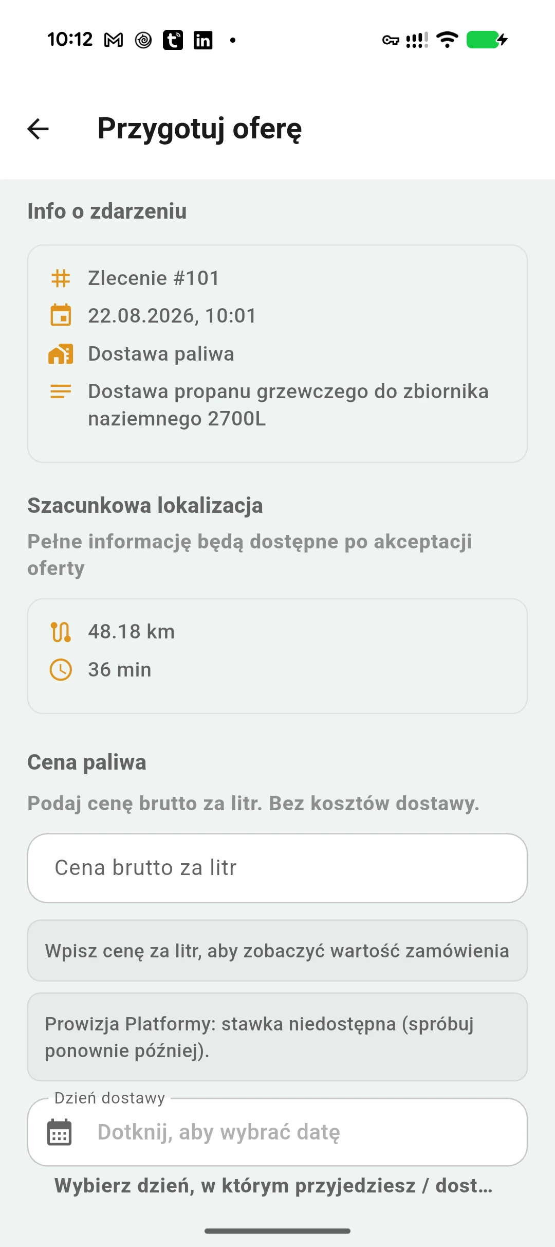 Wycena zlecenia i składanie oferty przez wykonawcę